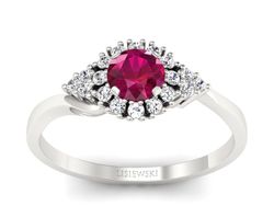 Pierścionek z rubinem i brylantami białe złoto - p16138br