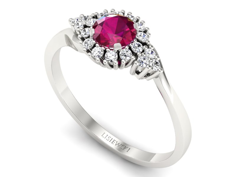 Pierścionek z rubinem i brylantami białe złoto - p16138br - 3