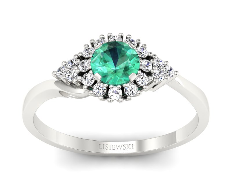 Złoty pierścionek ze szmaragdem i brylantami - p16138bsm - 1