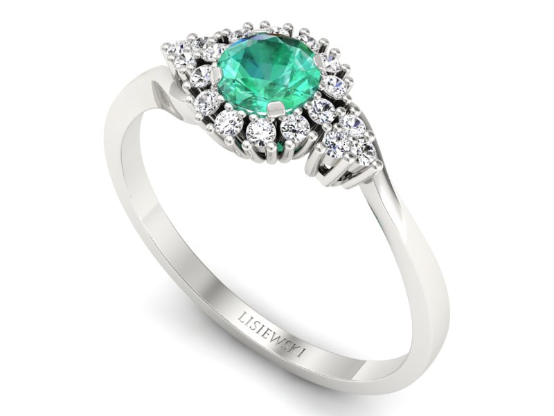 Złoty pierścionek ze szmaragdem i brylantami - p16138bsm - 3