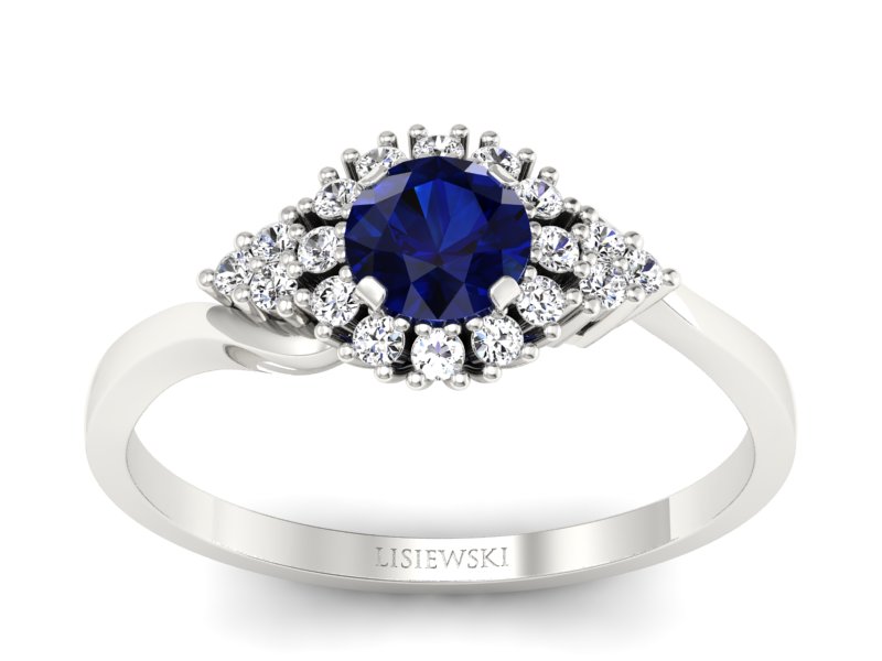 Pierścionek z szafirem i brylantami białe złoto - p16138bsz - 1