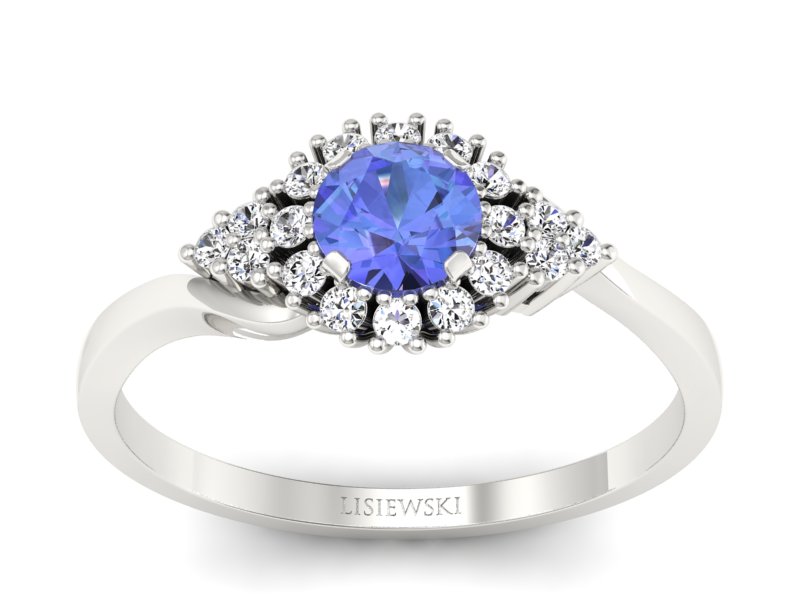Pierścionek z tanzanitem białe złoto z brylantami - p16138bt - 1
