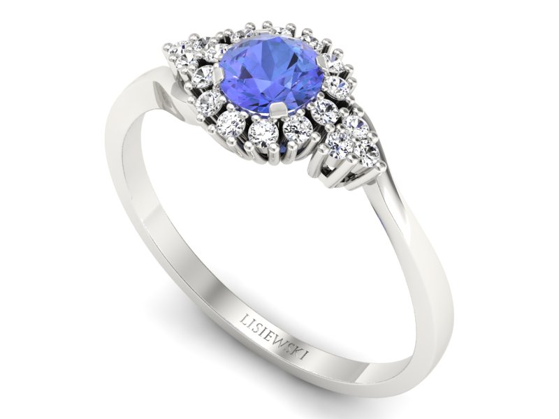 Pierścionek z tanzanitem białe złoto z brylantami - p16138bt - 3