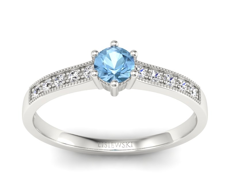 Pierścionek z topazem i brylantami białe złoto - p16144ba - 1