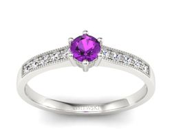 Pierścionek z ametystem i brylantami białe złoto - p16144bat