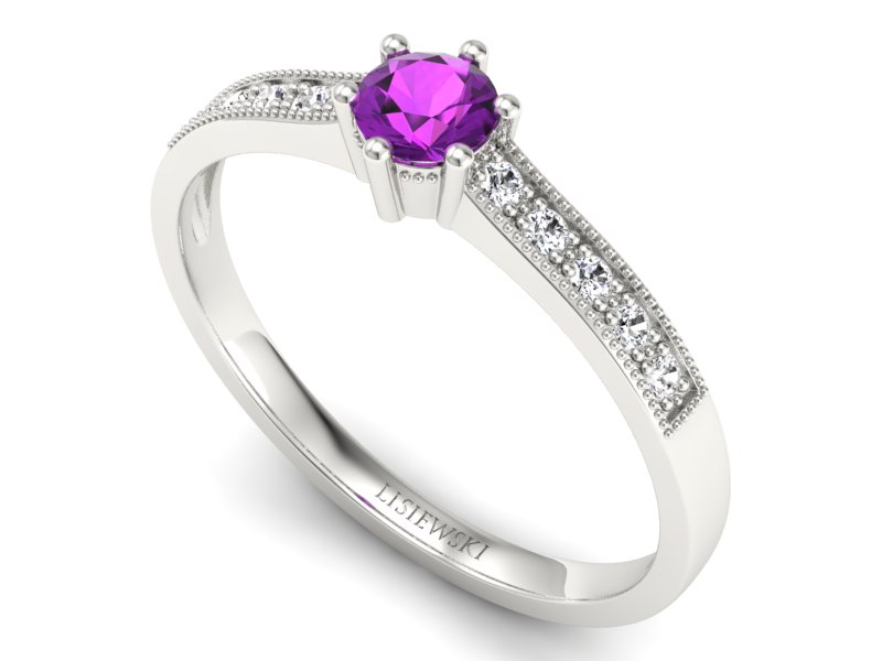 Pierścionek z ametystem i brylantami białe złoto - p16144bat - 3