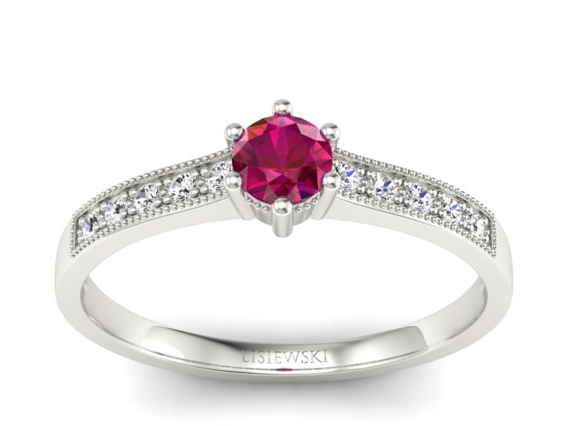 Pierścionek z rubinem i brylantami białe złoto - p16144br - 1