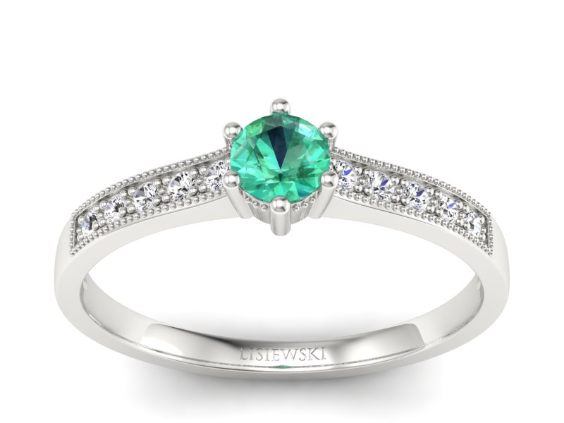 Złoty pierścionek ze szmaragdem i brylantami - p16144bsm - 1