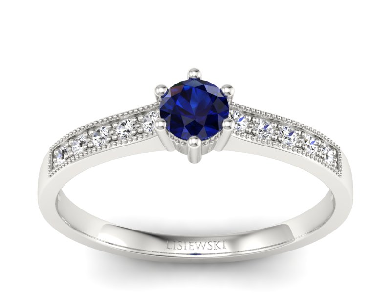 Pierścionek z szafirem i brylantami białe złoto - p16144bsz - 1