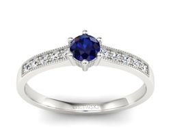 Pierścionek z szafirem i brylantami białe złoto - p16144bsz