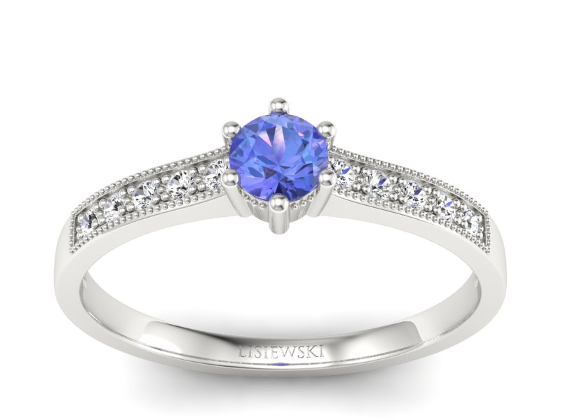 Pierścionek z tanzanitem białe złoto z brylantami - p16144bt - 1