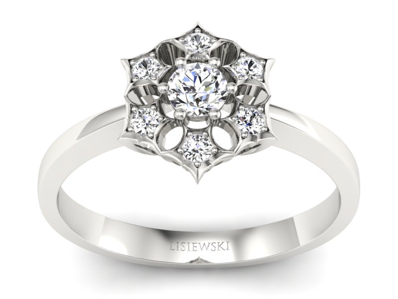 Pierścionek z diamentem i brylantami złoto 585 - p16145b_P_I - 1