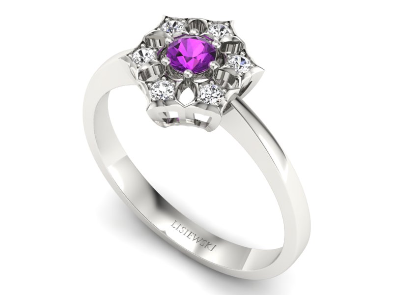 Pierścionek zaręczynowy z ametystem i brylantami - p16145bat - 3