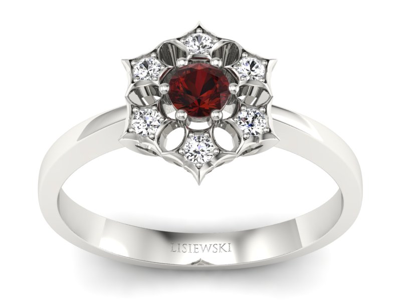 Pierścionek zaręczynowy z granatem i brylantami - p16145bgr - 1