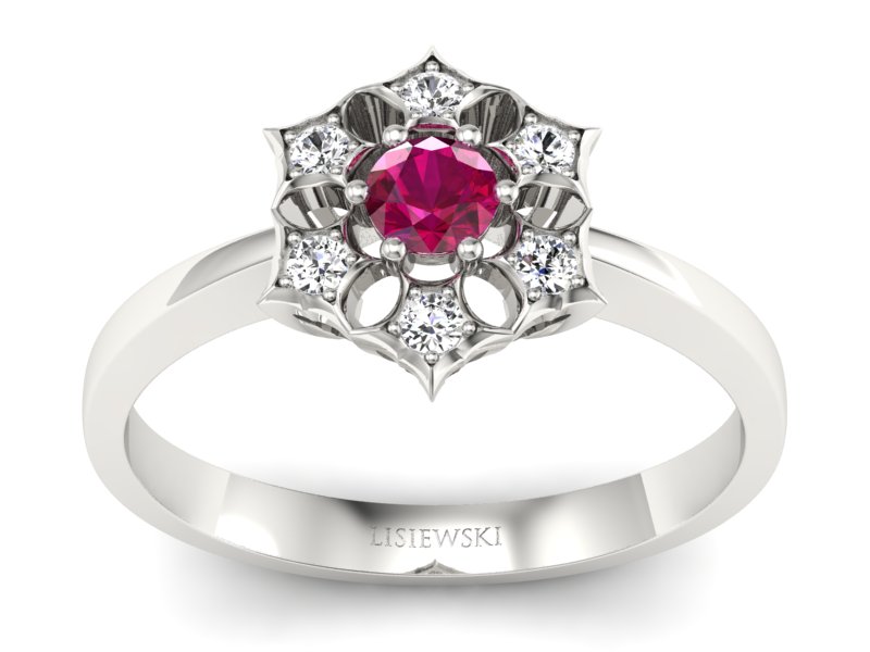 Pierścionek z rubinem i brylantami białe złoto - p16145br - 1
