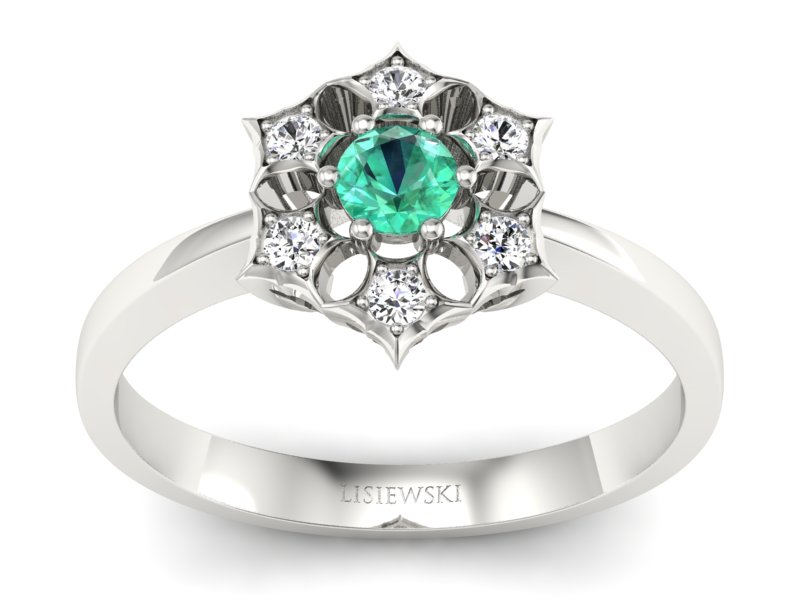 Złoty pierścionek ze szmaragdem i brylantami - p16145bsm - 1