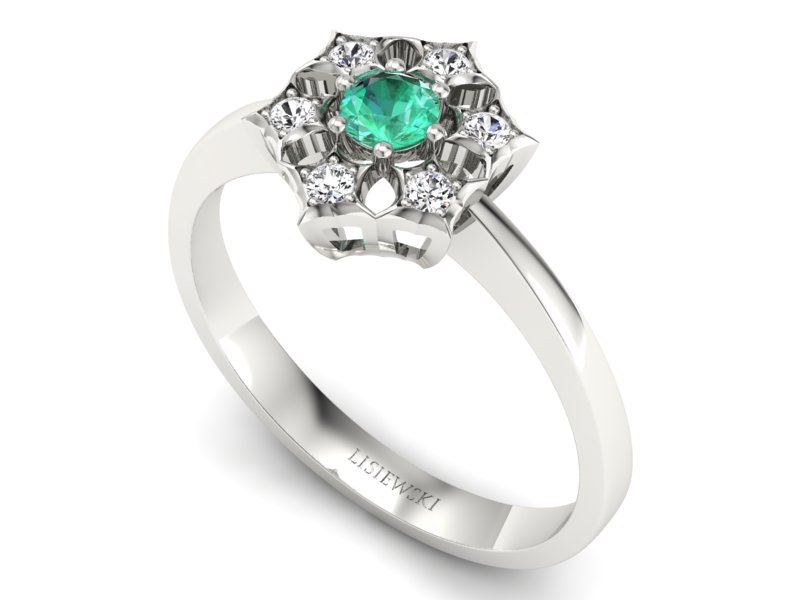 Złoty pierścionek ze szmaragdem i brylantami - p16145bsm - 3