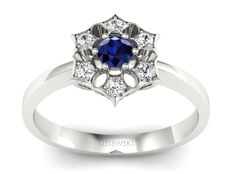 Złoty Pierścionek z szafirem i brylantami - p16145bsz - 1