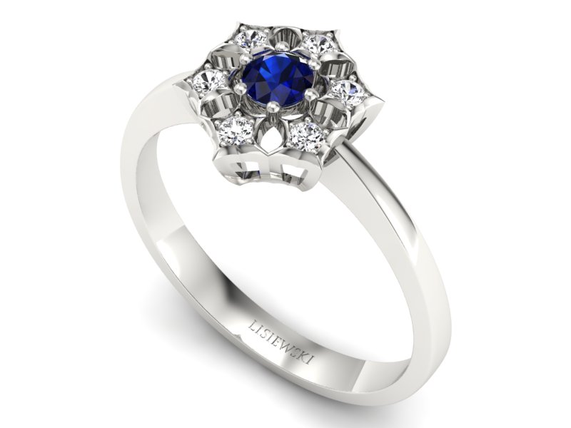 Złoty Pierścionek z szafirem i brylantami - p16145bsz - 3