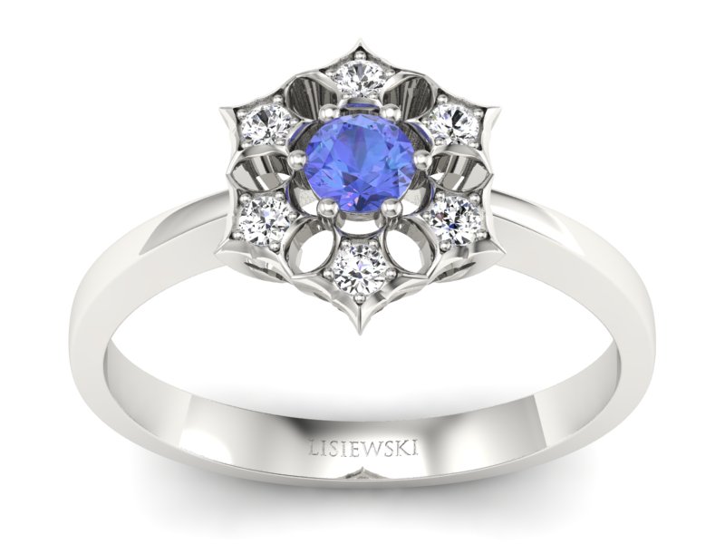 Złoty pierścionek z tanzanitem i brylantami - p16145bt - 1