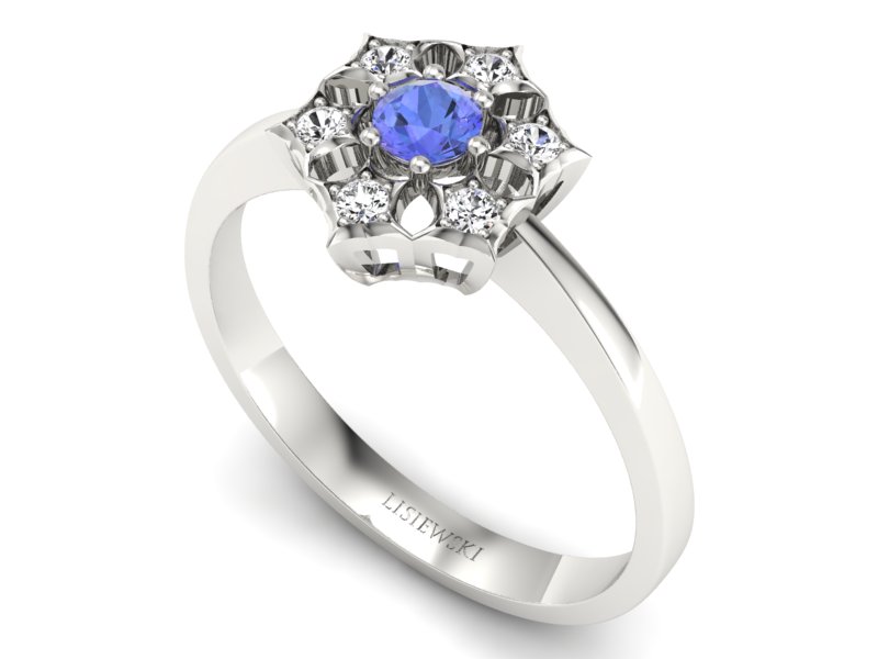 Złoty pierścionek z tanzanitem i brylantami - p16145bt - 3