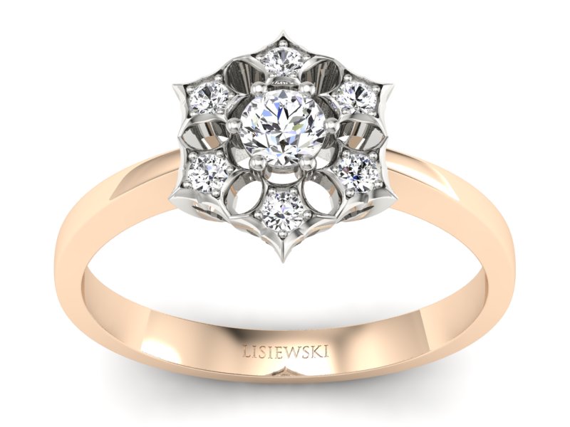 Pierścionek z brylantami różowe i białe złoto - p16145cb - 1