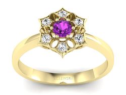 Pierścionek z ametystem i brylantami żółte złoto - p16145zat
