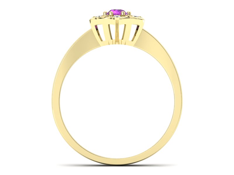 Pierścionek z ametystem i brylantami żółte złoto - p16145zat - 2