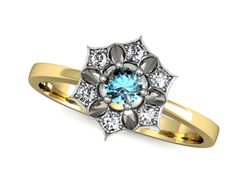 Pierścionek topaz i brylanty białe i żółte złoto - p16145zba