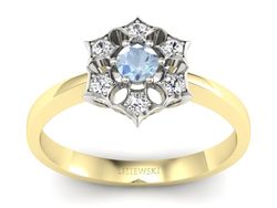 Pierścionek topaz i brylanty białe i żółte złoto - p16145zba