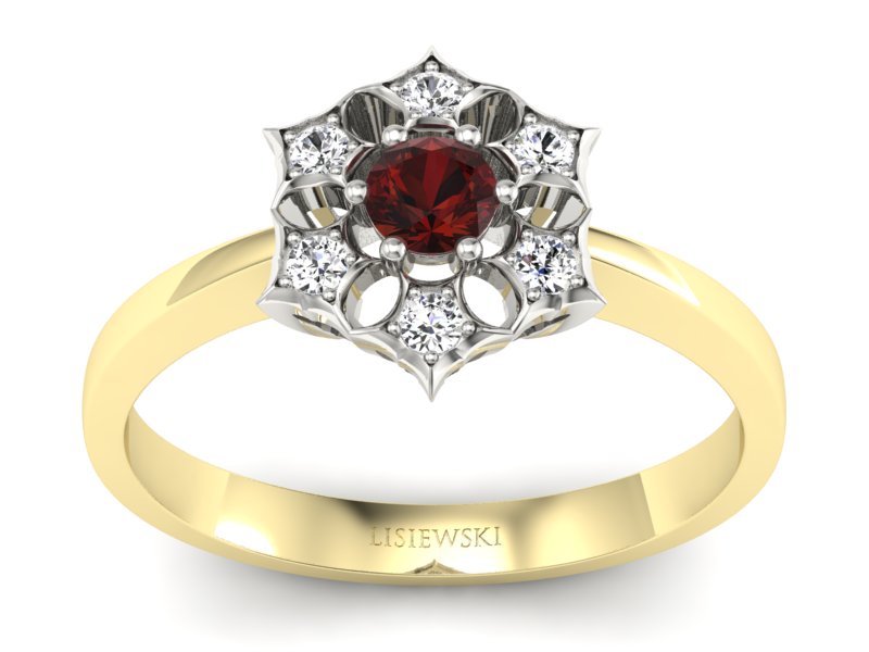 Pierścionek z granatem i brylantami złoto 585 - p16145zbgr - 1