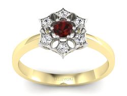 Pierścionek z granatem i brylantami złoto 585 - p16145zbgr