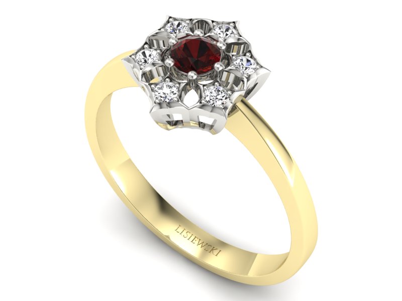 Pierścionek z granatem i brylantami złoto 585 - p16145zbgr - 3