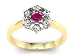 Złoty Pierścionek z rubinem i brylantami - p16145zbr