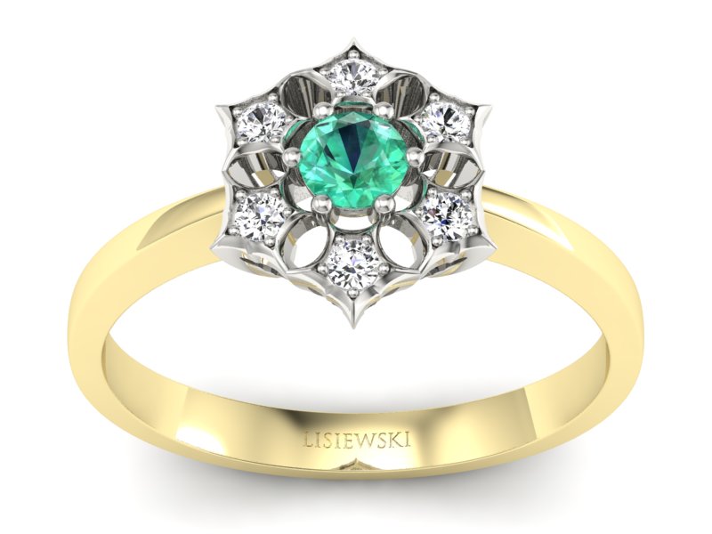 Pierścionek ze szmaragdem i diamentem złoto 585 - p16145zbsm - 1