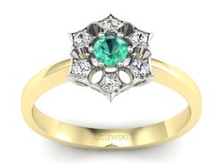 Pierścionek ze szmaragdem i diamentem złoto 585 - p16145zbsm