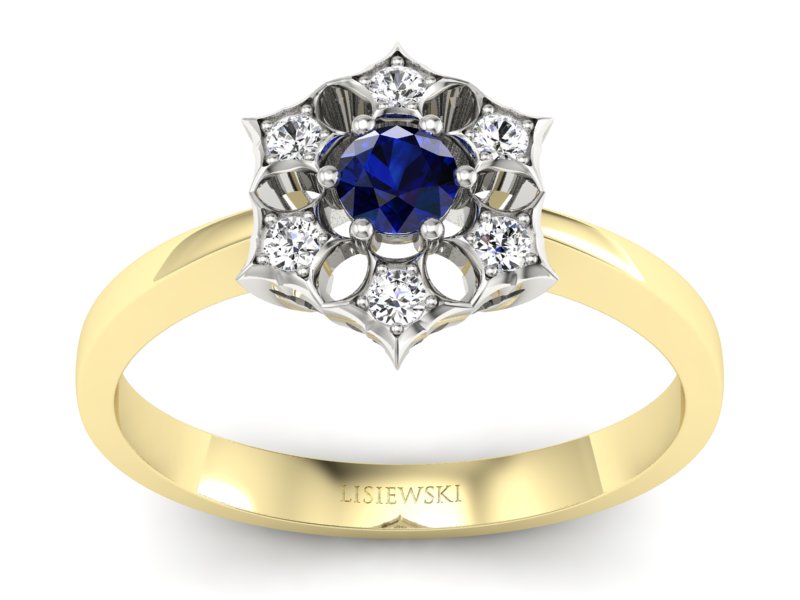 Złoty Pierścionek z szafirem i brylantami - p16145zbsz - 1