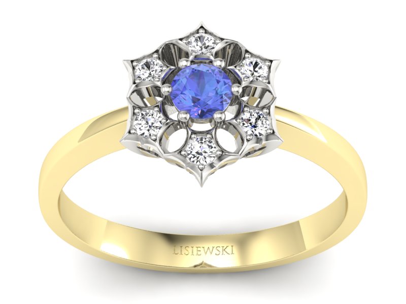 Pierścionek z tanzanitem i brylantami złoto 585 - p16145zbt - 1