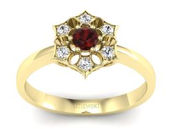 Złoty pierścionek z granatem i brylantami - p16145zgr