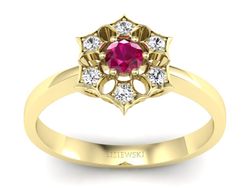 Pierścionek z rubinem i brylantami złoto 585 - p16145zr