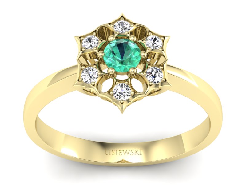 Złoty Pierścionek ze szmaragdem i brylantami - p16145zsm - 1