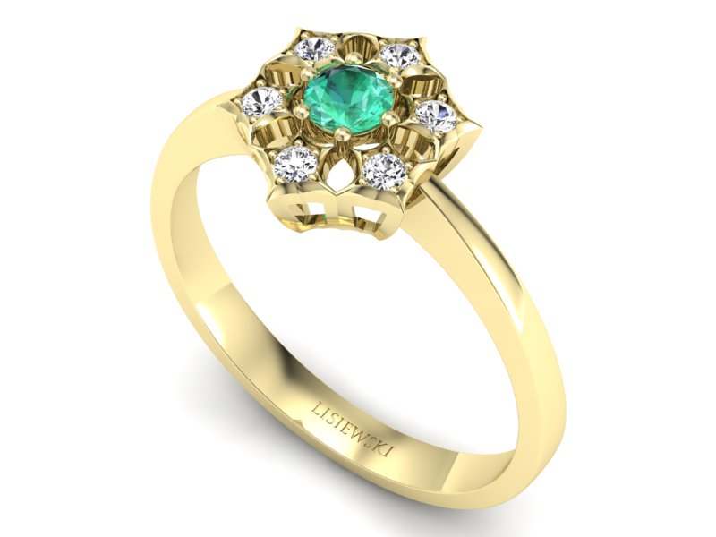 Złoty Pierścionek ze szmaragdem i brylantami - p16145zsm - 3