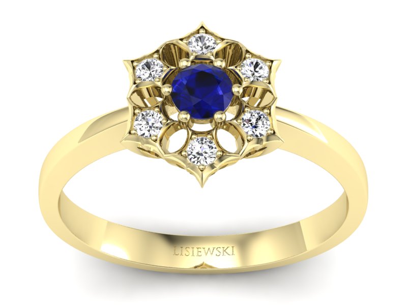 Pierścionek ze spinelem i diamentami żółte złoto - p16145zsp - 1