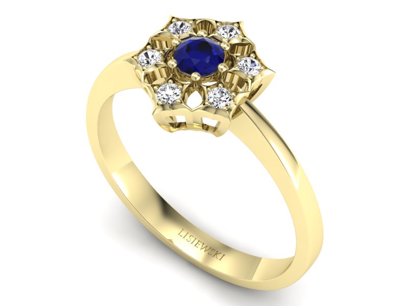 Pierścionek ze spinelem i diamentami żółte złoto - p16145zsp - 3
