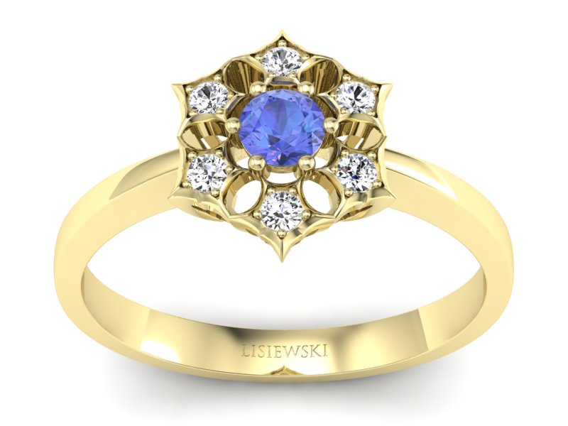 Pierścionek z tanzanitem i brylantami żółte złoto - p16145zt - 1