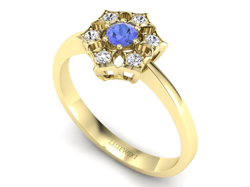 Pierścionek z tanzanitem i brylantami żółte złoto - p16145zt - 3