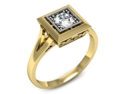 Pierścionek z diamentem żółte i białe złoto 585 - p16147zb