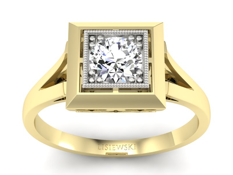 Pierścionek z diamentem żółte i białe złoto 585 - p16147zb - 1