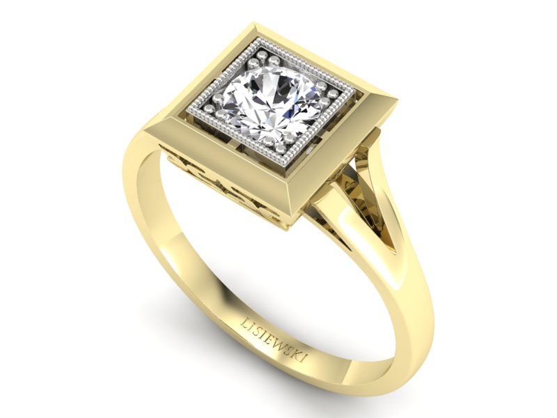 Pierścionek z diamentem żółte i białe złoto 585 - p16147zb - 3