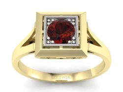 Pierścionek z granatem żółte białe złoto - p16147zbgr